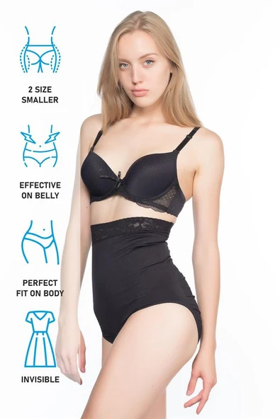 Siyah Emay 2028 Dantelli Yüksek Bel Slip Korse - Resim 14