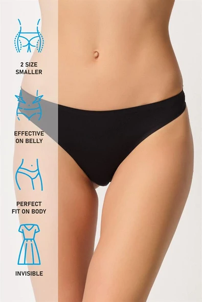 Siyah Emay 2802 Yapıştırma Lazer Kesim String Külot - Resim 7