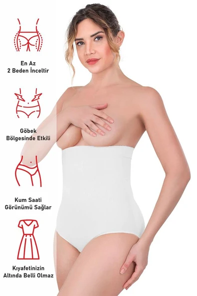 Beyaz Emay 2080 Yüksek Bel Çıtçıtlı Slip Korse - Resim 4