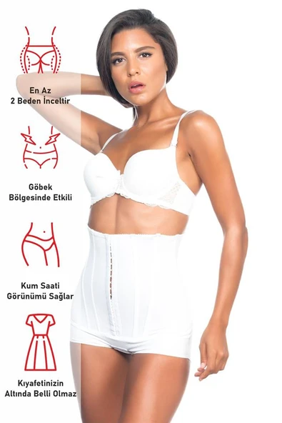 Beyaz Emay 2824 Yüksek Bel Balen Agraflı Slip Lazer Korse - 6