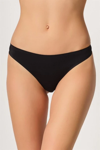 Siyah Emay 2802 Yapıştırma Lazer Kesim String Külot - Resim 2