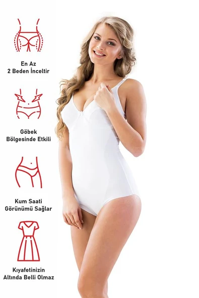 Beyaz Emay 2821 Balenli Double Boy Slip Lazer Korse - Resim 4