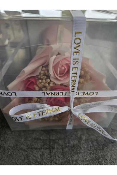 3 Renk Büyük Kutulu pembeli Tüy Dekorlu Gül Hediyelik Özel Gün Buketi Sevgililer Günü - Resim 3