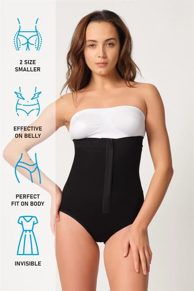 Siyah Emay 2088 Önden Agraflı Slip Korse - Resim 7