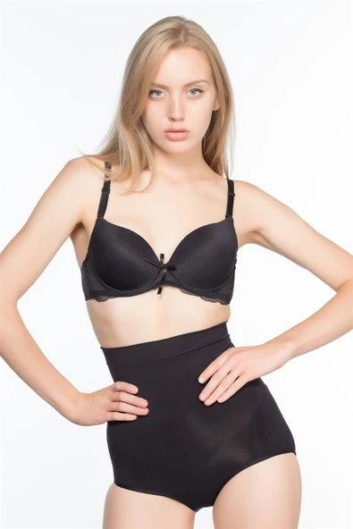 Siyah Emay 7024 İnce Yüksek Bel Slip Korse - Resim 5