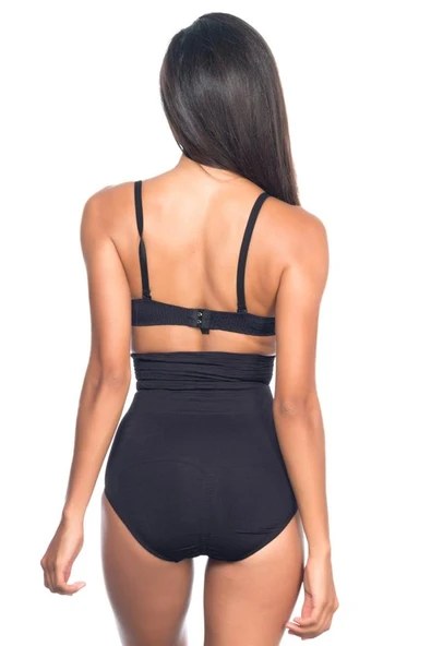 Siyah Emay 2079 Yüksek Bel Desenli Double Slip Korse - Resim 4