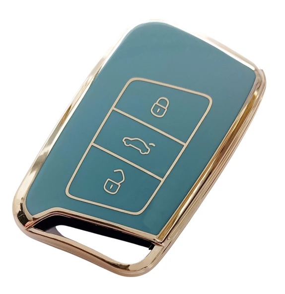 Volkswagen Passat B8 Skoda Superb Kodiaq Uyumlu Smart Kumanda Anahtar Kılıfı Oto Anahtarlık Gri Gold - Resim 3