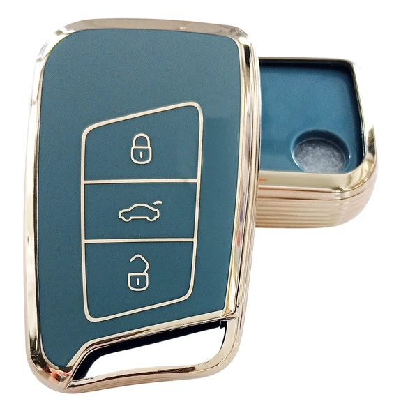 Volkswagen Passat B8 Skoda Superb Kodiaq Uyumlu Smart Kumanda Anahtar Kılıfı Oto Anahtarlık Gri Gold ürün görseli 1