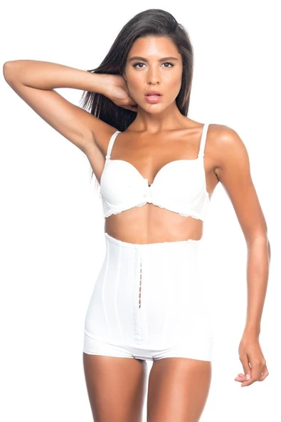 Beyaz Emay 2824 Yüksek Bel Balen Agraflı Slip Lazer Korse - 5