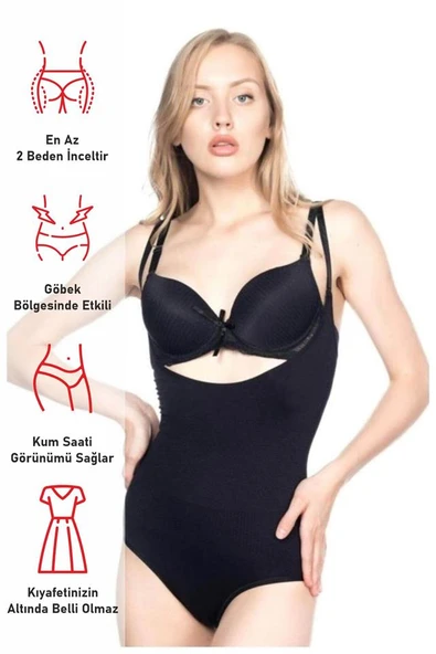 Siyah Emay 2811 Göğsü Açık Slip Boy Lazer Korse - Resim 4