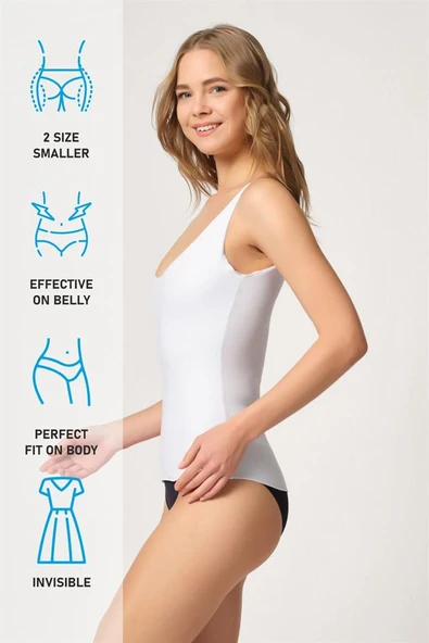 Beyaz Emay 2815 Double Cotton Korse Atlet - Resim 7