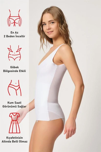 Beyaz Emay 2938 Sırtı Tül Karyokalı Destekli Atlet Korse - Resim 6