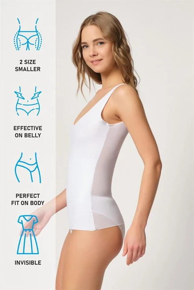 Beyaz Emay 2938 Sırtı Tül Karyokalı Destekli Atlet Korse - Resim 7