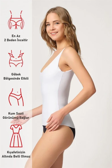 Beyaz Emay 2815 Double Cotton Korse Atlet - Resim 6