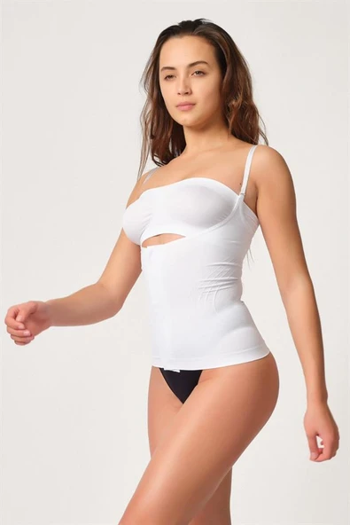Beyaz Emay 2030 Agraflı Göğsü Açık Atlet Korse - Resim 2