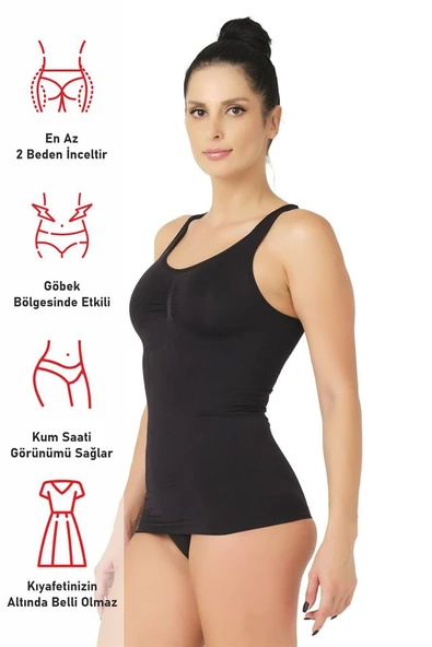 Siyah Emay 5015 Kalın Askılı Atlet Korse - Resim 6