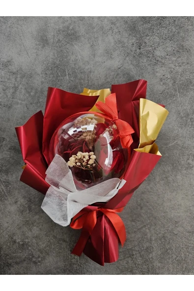 Düş Balonu kirmizi Gül Hediyelik Kutulu Özel Gün Buketi Sevgililer Günü - Resim 3