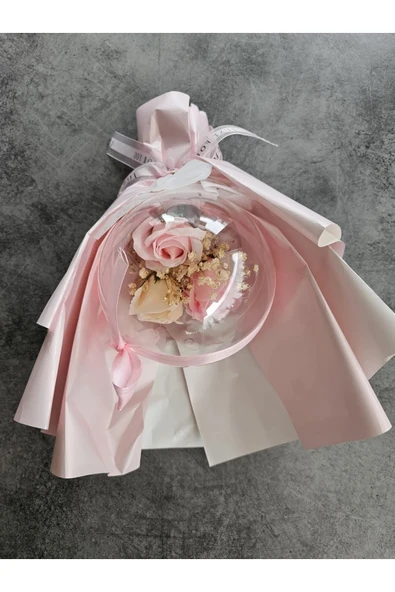 Düş Balonu pembe Gül TÜY DEKORLU Hediyelik Kutulu Özel Gün Buketi Sevgililer Günü - 2