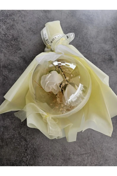 Düş Balonu Beyaz Gül Hediyelik Kutulu Özel Gün Buketi Sevgililer Günü - Resim 2