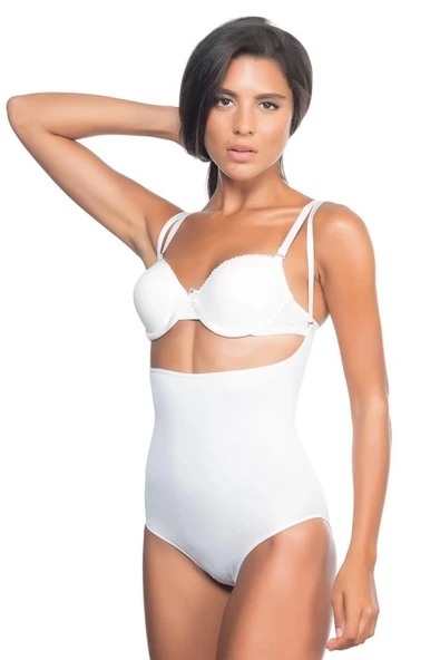 Beyaz Emay 2073 İnce Göğüsü Açık Desenli Body Korse