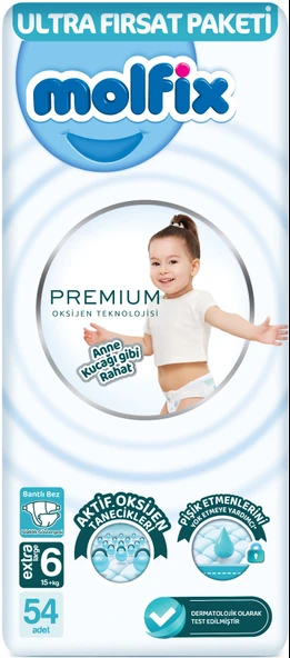 Molfix Premium Bebek Bezi Beden:6 (15+KG) Extra Large 108 Adet Ultra Fırsat Pk + 3 Adet Islak Mendil - 2