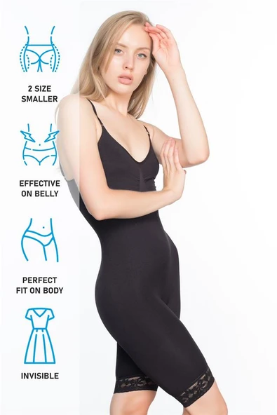 Siyah Emay 2031 Paçalı Dantelli Boy Korse - Resim 7