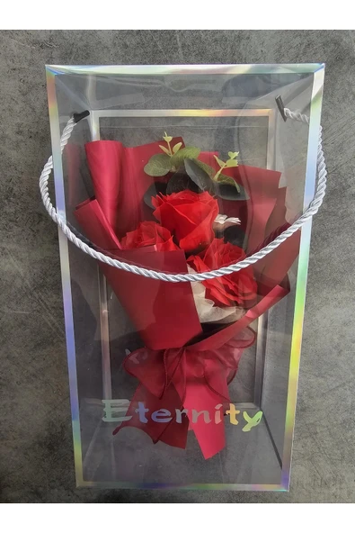 Okaliptuslu Eternity Kırmızı Gül Hediyelik Kutulu Özel Gün Buketi Sevgililer Günü - Resim 3