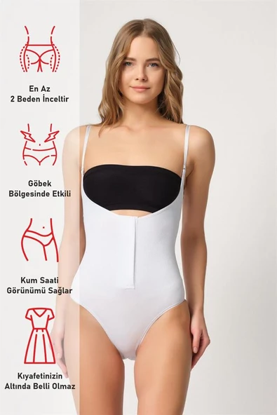Beyaz Emay 2043 Göğsü Açık Agraflı Body Korse - 6