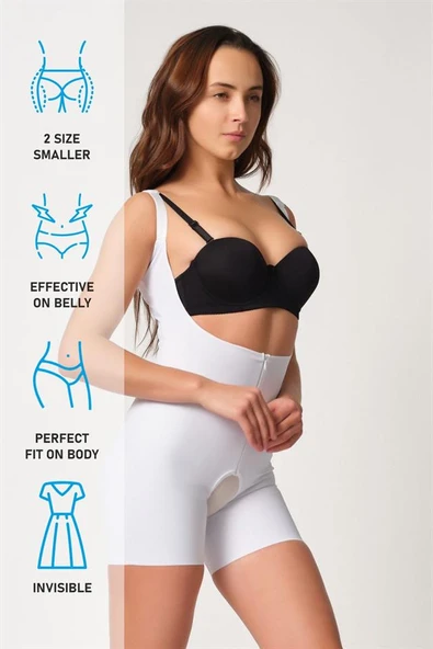 Beyaz Emay 2834 Göğsü Açık Ferumalı Tül Popo Boy Lazer Korse - Resim 7