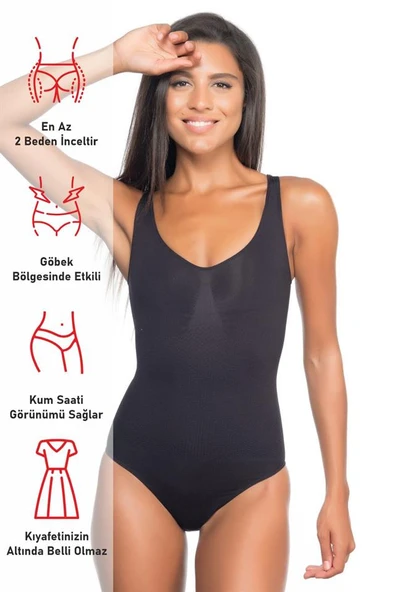 Siyah Emay 2018 Kalın Askılı Body Korse - Resim 6