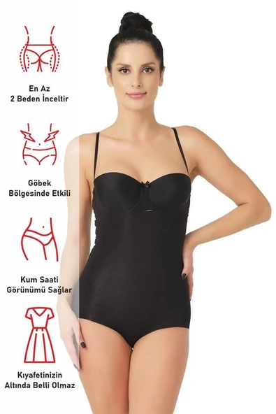 Siyah Emay 2723 Lazer Kesim Göğsü Açık Slip Korse - Resim 6