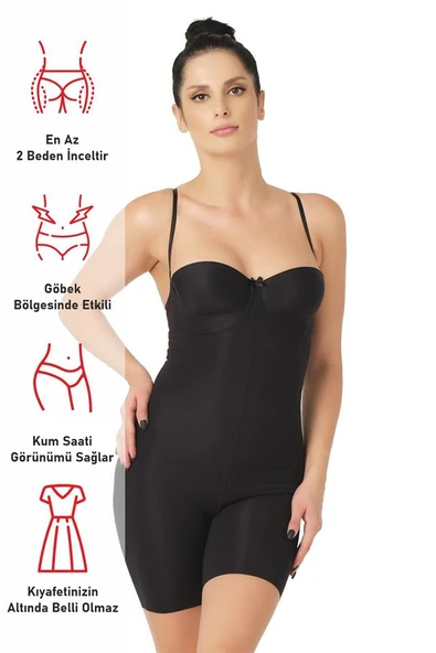 Siyah Emay 2758 Lazer Kesim Göğsü Açık Boxer  Korse - Resim 6