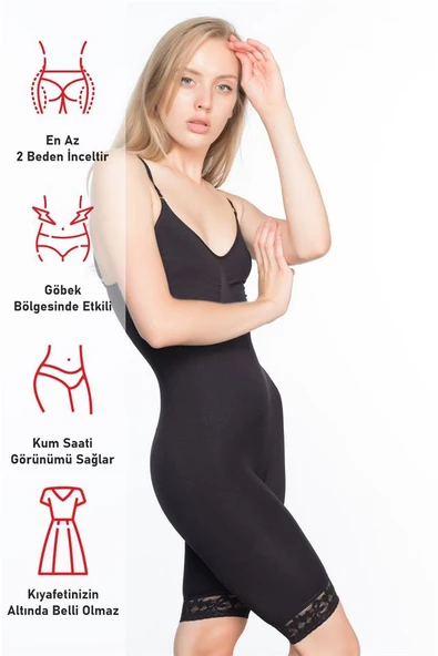 Siyah Emay 2031 Paçalı Dantelli Boy Korse - Resim 6