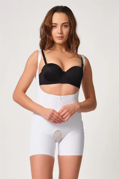 Beyaz Emay 2834 Göğsü Açık Ferumalı Tül Popo Boy Lazer Korse - Resim 5