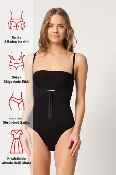 Siyah Emay 2043 Göğsü Açık Agraflı Body Korse - 6