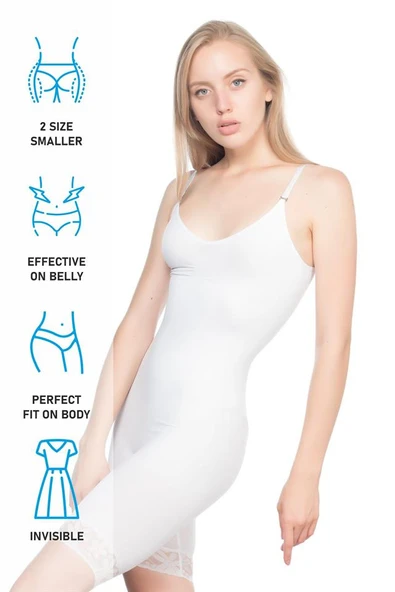 Beyaz Emay 2031 Paçalı Dantelli Boy Korse - Resim 7