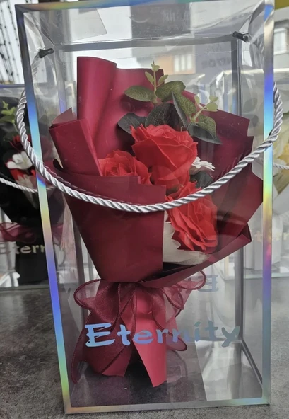 Okaliptuslu Eternity Kırmızı Gül Hediyelik Kutulu Özel Gün Buketi Sevgililer Günü - Resim 4