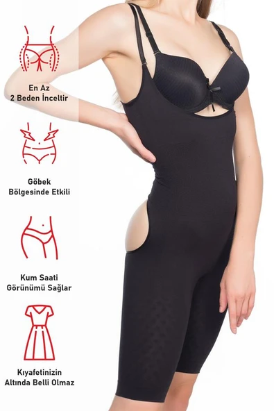Siyah Emay 2038 Popo Ve Göğsü Açık Paçalı Boy Korse - Resim 6
