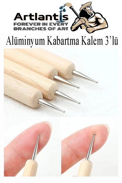 Ahşap Alüminyum Kabartma Kalemi 6 lı 1 Paket Aliminyum Folyo Kabartma Çift Uçlu İzleme Noktalama Kalemi Gravür - 4