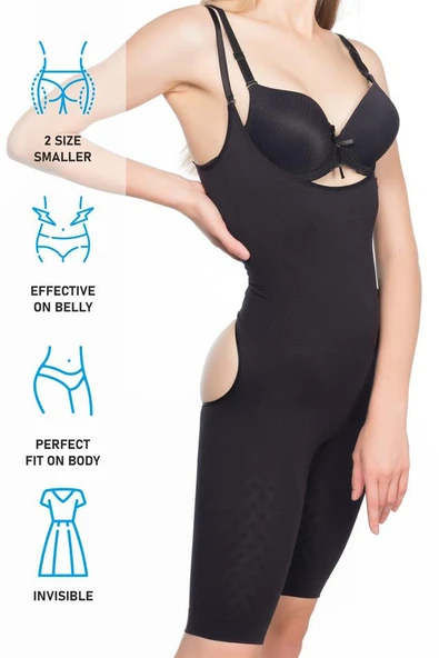 Siyah Emay 2038 Popo Ve Göğsü Açık Paçalı Boy Korse - Resim 7