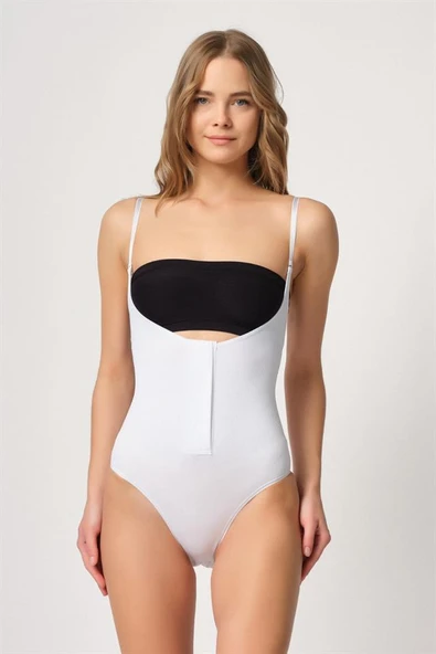 Beyaz Emay 2043 Göğsü Açık Agraflı Body Korse