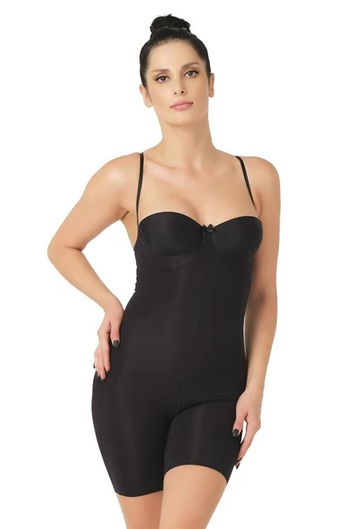 Siyah Emay 2758 Lazer Kesim Göğsü Açık Boxer  Korse - Resim 2