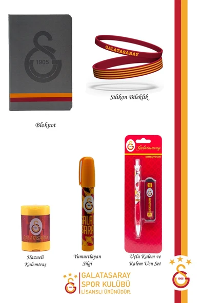 Galatasaray Orijinal Lisanslı Kalem Bileklik Bloknot Hediyelik Set - 2