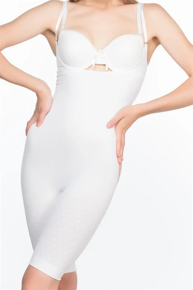 Beyaz Emay 2038 Popo Ve Göğsü Açık Paçalı Boy Korse - Resim 4