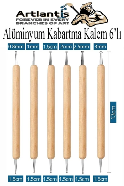 Ahşap Alüminyum Kabartma Kalemi 6 lı 1 Paket Aliminyum Folyo Kabartma Çift Uçlu İzleme Noktalama Kalemi Gravür