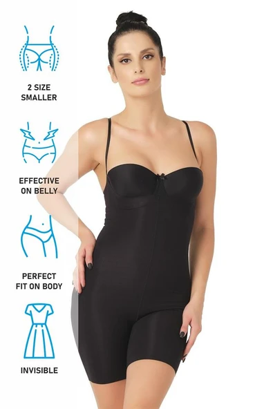 Siyah Emay 2758 Lazer Kesim Göğsü Açık Boxer  Korse - Resim 7