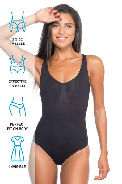 Siyah Emay 2018 Kalın Askılı Body Korse - Resim 7