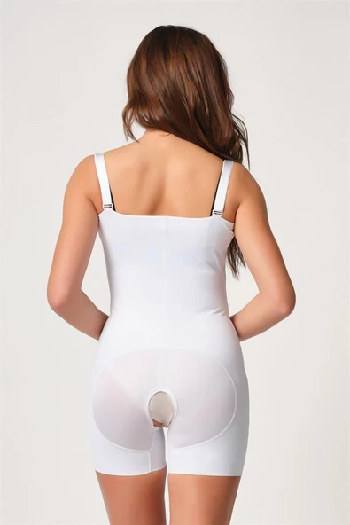 Beyaz Emay 2834 Göğsü Açık Ferumalı Tül Popo Boy Lazer Korse - Resim 4