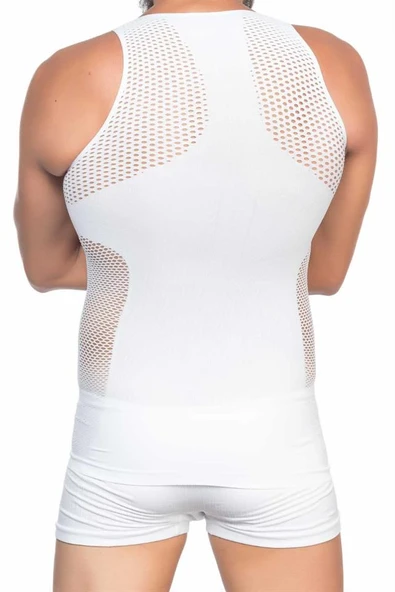 Beyaz Emay E1006 Fileli Erkek Korse Atlet - Resim 5