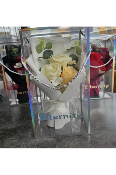 Okaliptuslu Eternity Beyaz Gül Hediyelik Kutulu Özel Gün Buketi Sevgililer Günü - Resim 3